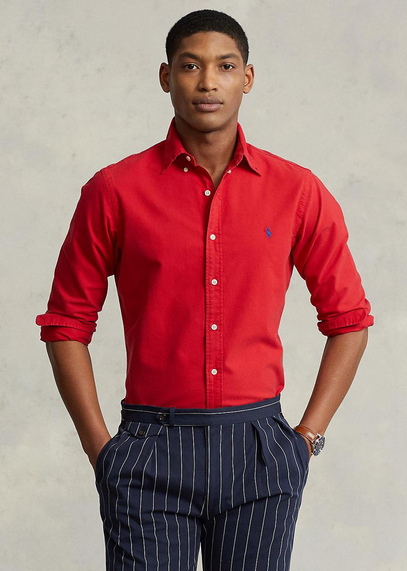 Camisas Polo Ralph Lauren Hombre Custom Fit Garment-Dyed Oxford Chile Rojas ZLVGK-0965